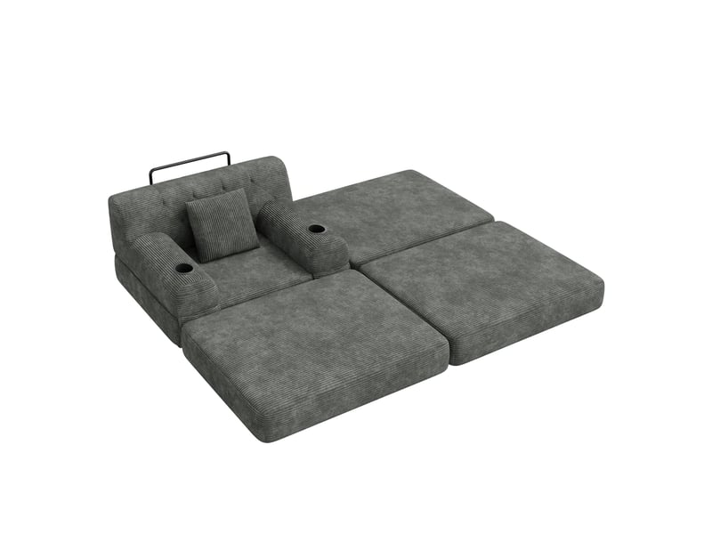  Fauteuil convertible tcqpz 1 place avec repose-pieds velours côtelé gris foncé 107 x 162 x 81 cm dossier haut 2 porte-gobelets 4 poches latérales  - Conforama A