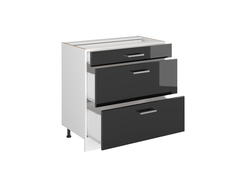  Vicco meuble cuisine, anthracite haute brillanceblanc, 80cm avec 3 tiroirs plan de travail marbre  - Conforama C
