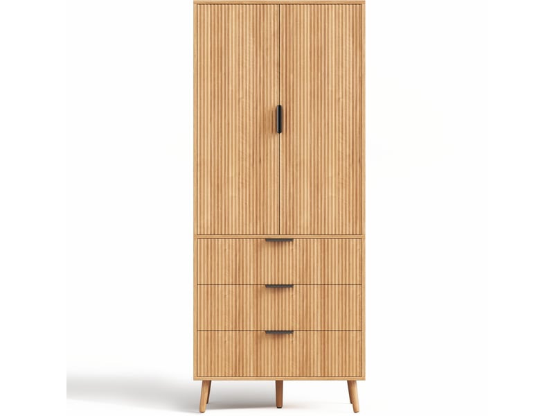 Armoire de cuisine 2 portes et 3 tiroirs 75x35x180 cm en mdf naturel - Conforama E