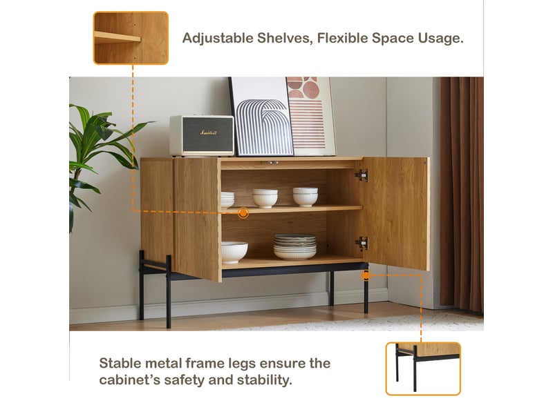  Buffet noir 100x40x75 cm – 2 portes, pieds métal – design épuré pour salon et salle à manger  - Conforama E