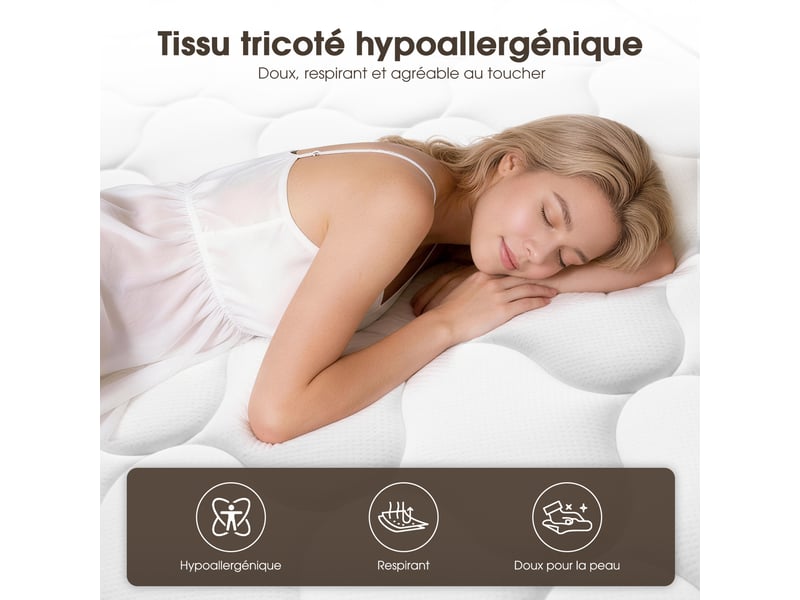  Matelas 90x200 matelas à ressorts ensachés indépendant en mousse à mémoire de forme 25cm d'épaisseur pour adultes et enfants, matelas 1 personne fermeté moyenne, respirant tissu doux  - Conforama R