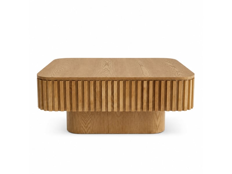  Table basse carrée avec coffre et décor cannelé bois naturel 75 × 75 × 35 cm IKSETERA TRADING LTD - Conforama W