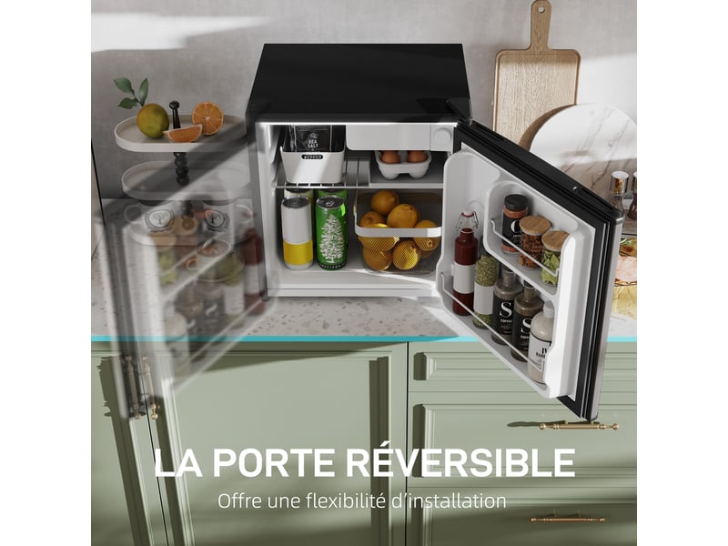  Réfrigérateur congélateur 46 l, petit réfrigérateur combiné avec portes réversibles, 48 x 44 x 49 cm, argenté  - Conforama R