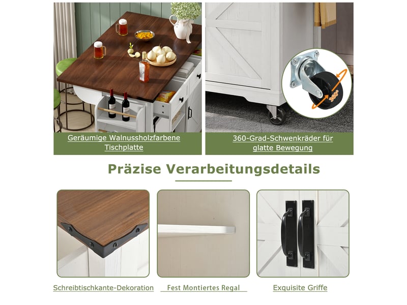  Îlot de cuisine mobile beige 140 × 45 × 94cm, sur roulettes, 3 tiroirs, portes coulissantes  - Conforama D