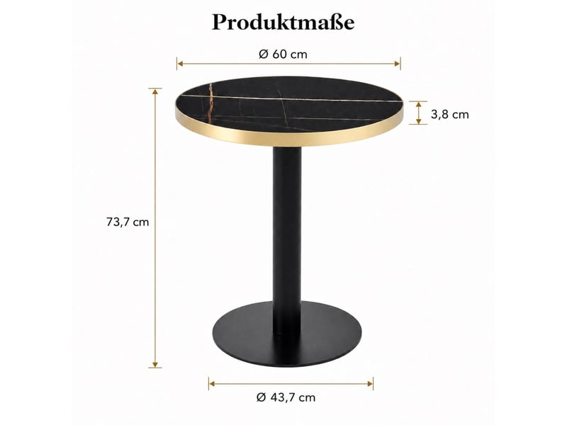  Table d'appoint ronde ø60 cm effet marbre noir, métal noir et bord doré  - Conforama C