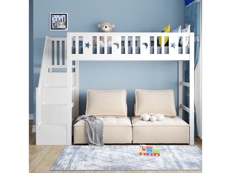  Lit mezzanine 90x200cm coloris blanc bois massif lit enfant blanc - Conforama D