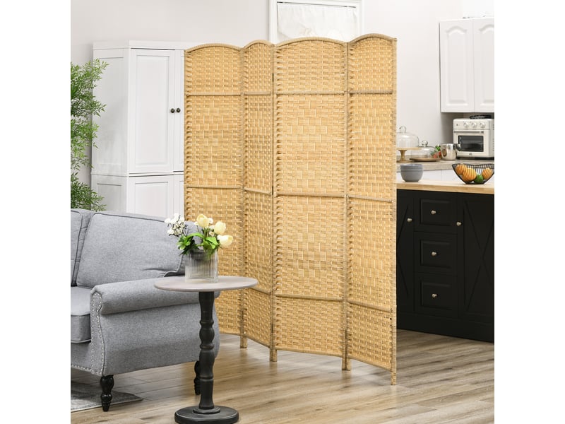  Paravent intérieur en bois 4 panneaux séparateur de pièce pliable pour salon chambre bois naturel 180 x 180 cm  - Conforama W