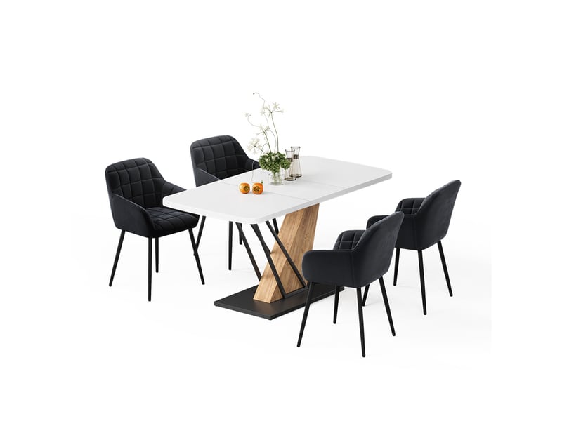  Vicco ensemble de table à manger, blancchêne de force doré, 120x80cm avec 4 chaises de salle à manger  - Conforama E