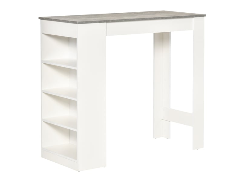  Table de bar pour 2 personnes, table haute mange debout avec 4 étagères ouvertes, 115x50x102,7cm, blanc et gris  - Conforama A