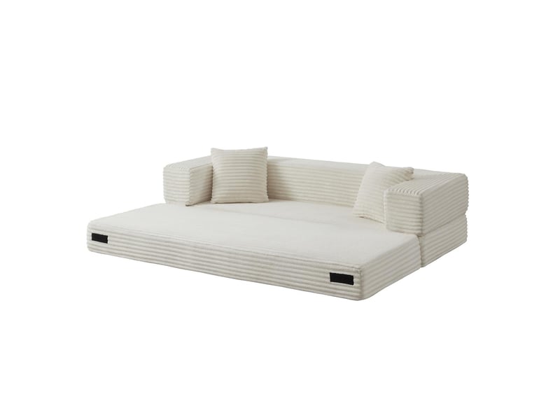  Canapé convertible 3 places en velours côtelé blanc W3454P439878 - Conforama B