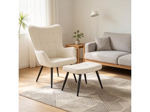 Fauteuil de salon avec repose-pieds 50x49x97cm – lounge chair relax avec dossier haut et pieds en métal – velours côtelé - beige