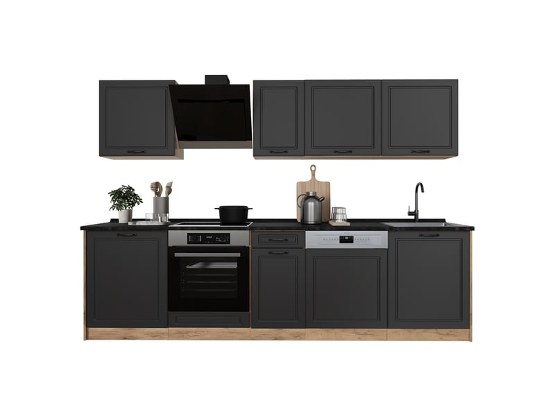  Vicco cuisine, anthracite campagnechêne doré, 280cm plan de travail chêne doré  - Conforama E