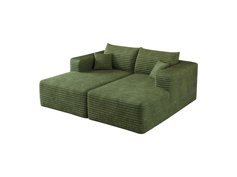  Canapé modulable convertible 2 places 180 x 151 x 58 cm, canapé-lit sans structure, assise en mousse, design minimaliste, velours côtelé, vert Bliss Lite - Conforama A