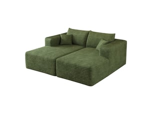 Canapé modulable convertible 2 places 180 x 151 x 58 cm, canapé-lit sans structure, assise en mousse, design minimaliste, velours côtelé, vert