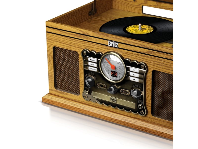 Bm sonic britz tourne-disque rétro 50w 33-45-78 tours bluetooth usb sd radio fm lecteur cd cassette stéréo bois + clé usb 32go - Conforama C