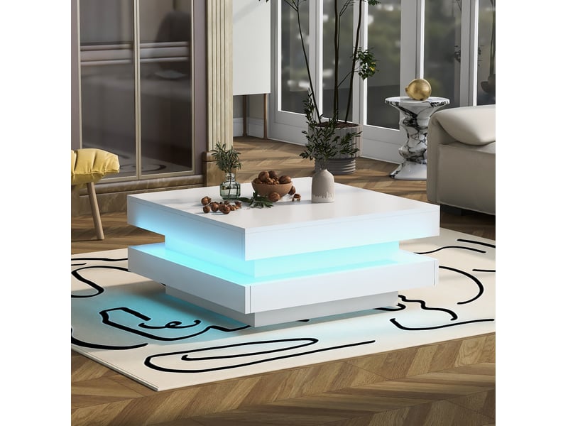  Table basse carrée 70x70x36 cm blanche avec led bluetooth  - Conforama D