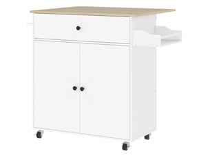 Desserte de cuisine ulevr à roulettes avec plateau rabattable, tiroir, placard à 2 portes, étagère réglable, porte-épices, porte-serviettes, blanc, mdf