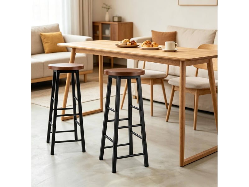  Tabouret de bar lot de 2 style industriel avec repose-pieds et patins de protection en mdf et métal marron  - Conforama E