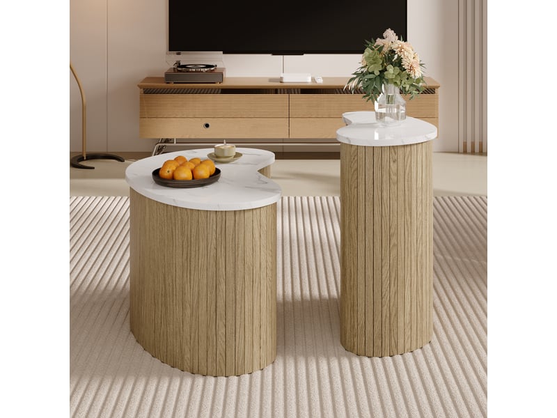  Table basse minimaliste moderne, aspect marbre, aspect bois, table d'appoint de style scandinave, table de salon multifonctionnelle.  - Conforama E