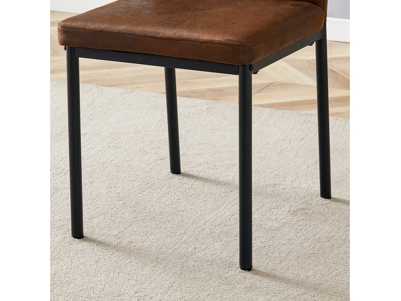  Lot de 4 chaises de salle à manger 93 cm, cuisine, moderne, dossier à stries, structure métal, assise pu, marron et noir  - Conforama E