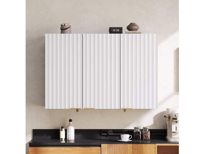  Armoire murale cuisine 90x29x60 cm blanche en mdf, 3 portes pour salon, salle de bain et buanderie  - Conforama B