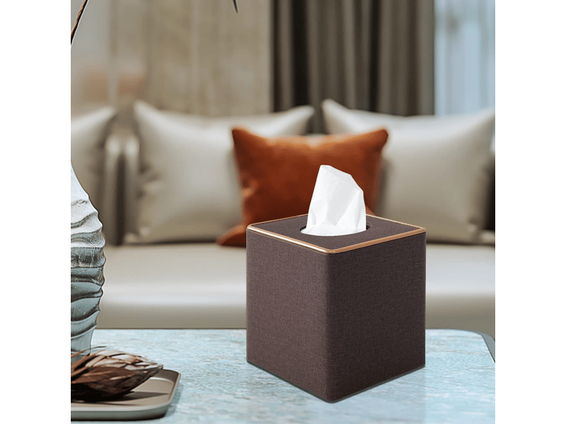  Étui carré en lin pour boîte à mouchoirs - avec base magnétique, pour la maison et le bureau - 1 pièce, 16×14×14cm (marron)  - Conforama E