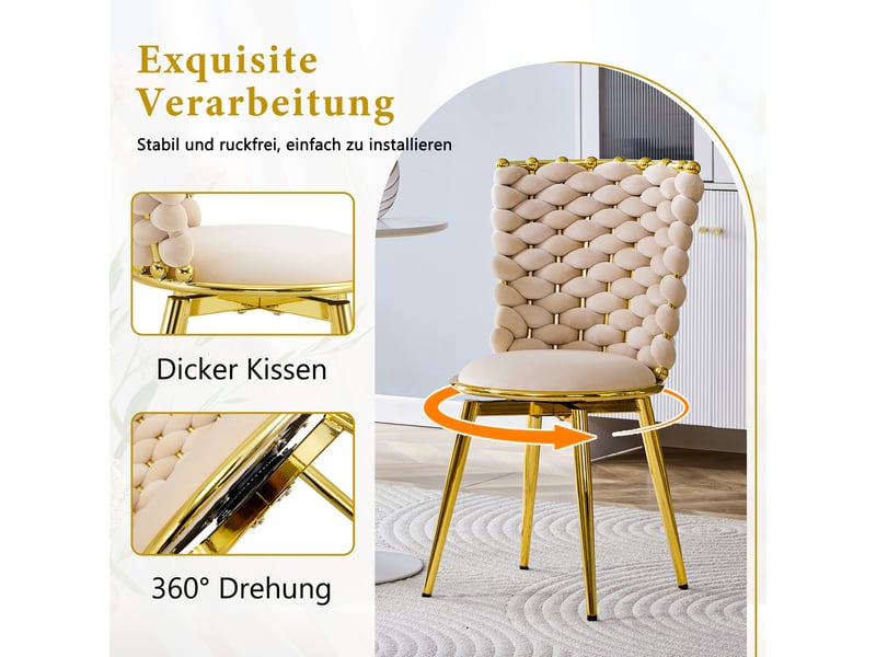 Lot de 2 chaises de salle à manger,avec pieds métal doré,velours,beige - Conforama E