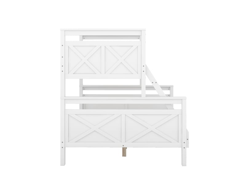  Lit superposé 3 places -transformable 2 lits - 90140x200cm - échelle inclinée sécurisée - pinmdf - en747 - blanc  - Conforama W