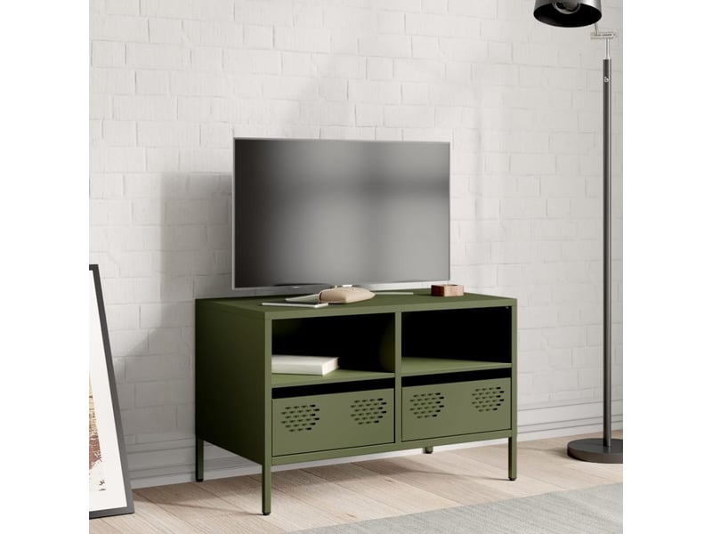  Meuble tv - banc tv - meuble de rangement vert olive 68x39x43,5 cm acier laminé à froid  - Conforama C
