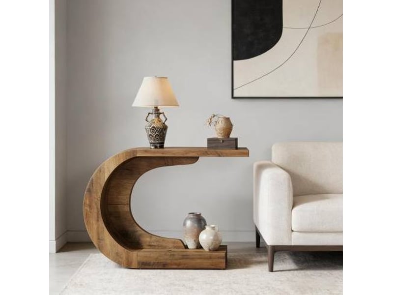  Console d’entrée en forme de c, style moderne, pour couloir et salon, en bois marron rustique 110 × 35 × 75 cm  - Conforama E