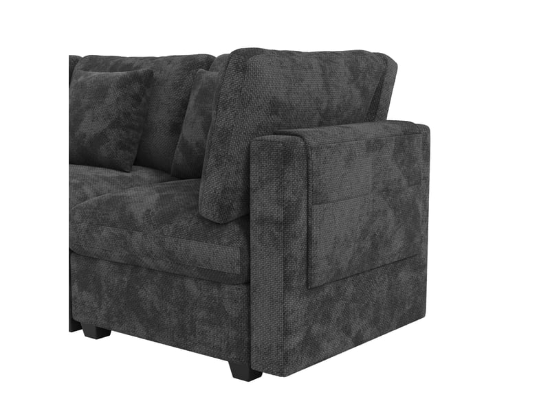  Canapé d’angle modulable avec rangement xl 4 places 226 x 147 x 81 cm canapé en l avec méridienne et pouf chenille gris  - Conforama E