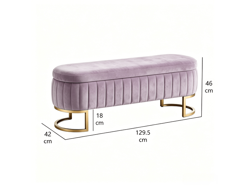  Banquette de lit en velours avec rangement 130 cm, pieds en métal doré, coffre intégré  - Conforama C