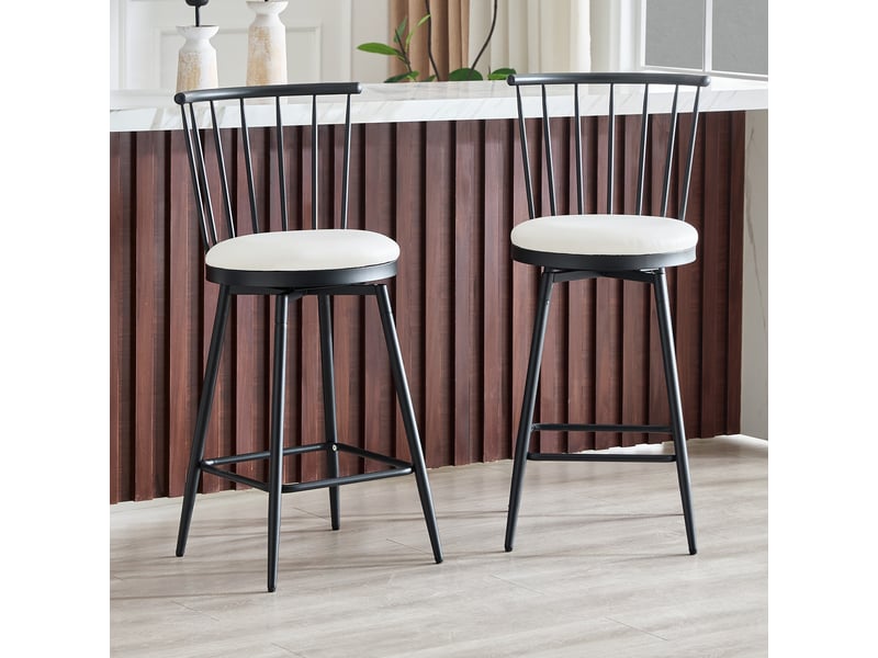  Lot de 2 tabourets de bar,39x39x96 cm,style industriel,similicuir,blanc  - Conforama B
