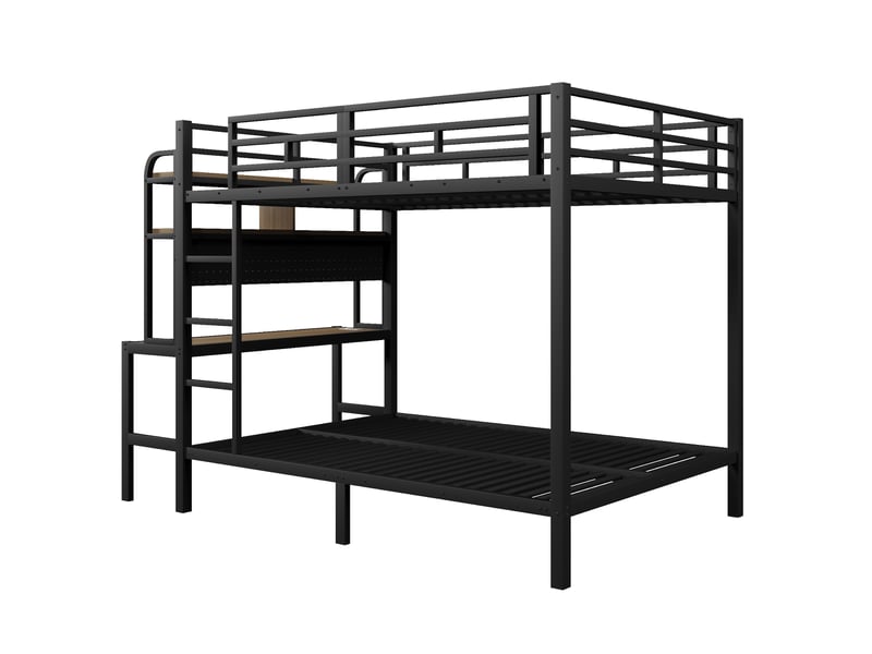 Lit superposé métal noir 140x200 cm avec bureau led usb échelle garde-corps - Conforama D