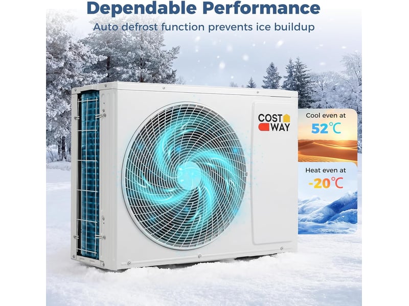  Costway climatiseur monosplit 24000 btu 110㎡ 7,2 kw, pompe à chaleur, r32, classe a++, 19 db silencieux, wifi, auto-nettoyage  - Conforama E