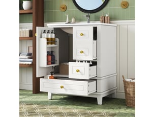 Meuble sous lavabo sur pied 61x47x86 cm blanc brillant avec vasque en céramique