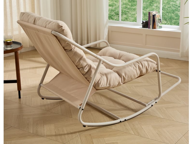  Fauteuil à bascule extérieur - 75x116x82cm - rocking chair de jardin avec coussin épais et moelleux - beige  - Conforama D