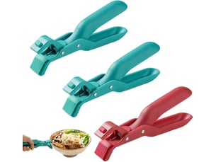 3 pcs pince de cuisine en silicone multi-usages, clip anti-brûlure, pince à vaisselle chaude (rouge & vert, 19x4cm)