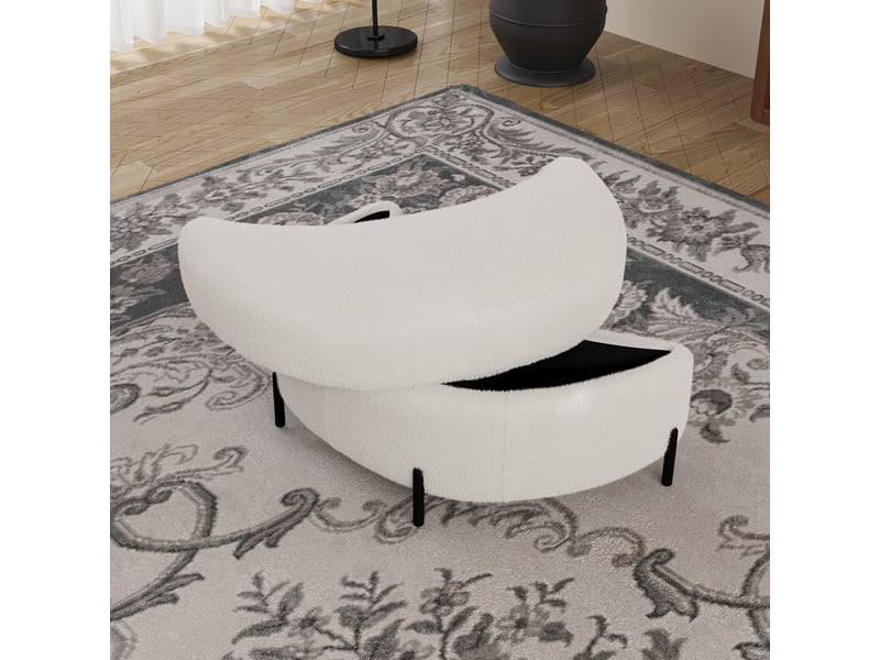  Repose pied - avec rangement - tissu sherpa - ivoire - pour salon et séjour 86x47.5x43cm - Conforama D