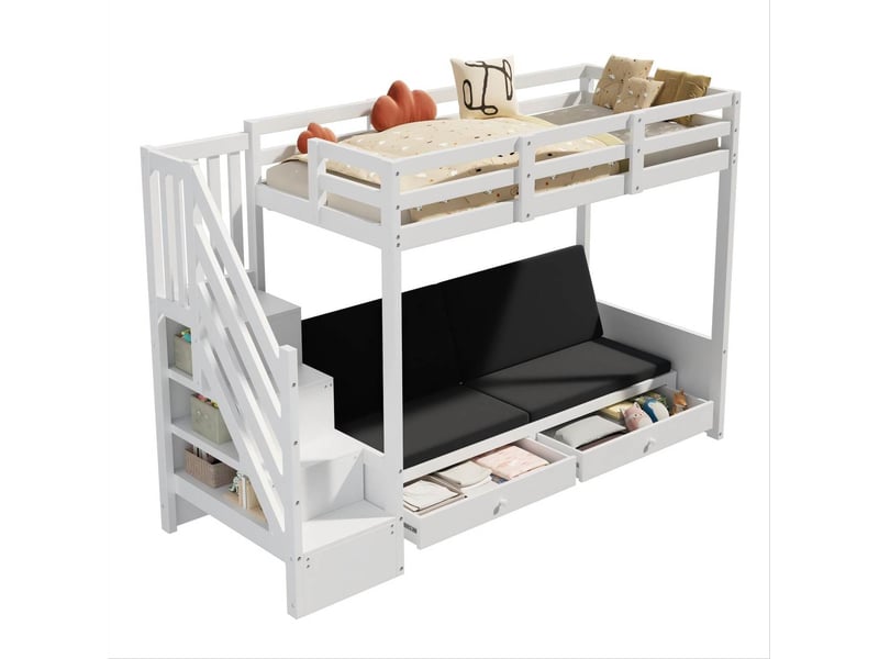  Modenvie lit mezzanine enfant 90x200 cm - canapé réglable, rangement intégré, sans matelas - blanc  - Conforama A