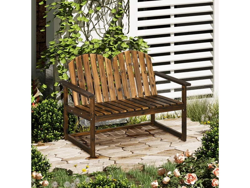  Banc de jardin pour 2 personnes, style rustique, bois de sapin, 114 x 63 x 86 cm  - Conforama B