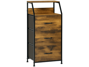 Meuble de rangement style industriel commode 3 tiroirs en tissu amovibles et 2 étagères - bois et métal - 44 x 29 x 92 cm