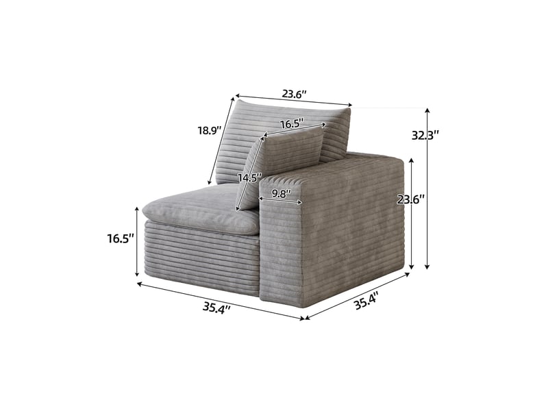  Fauteuil 1 place gris en velours côtelé 90x90x60 cm  - Conforama D