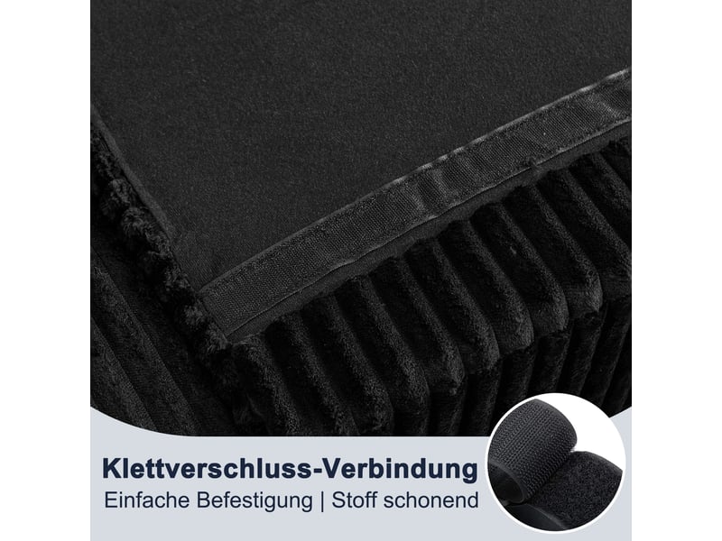  Canapé d'angle modulable 4 places en velours côtelé noir avec pouf ovale réversible et coussins  - Conforama E