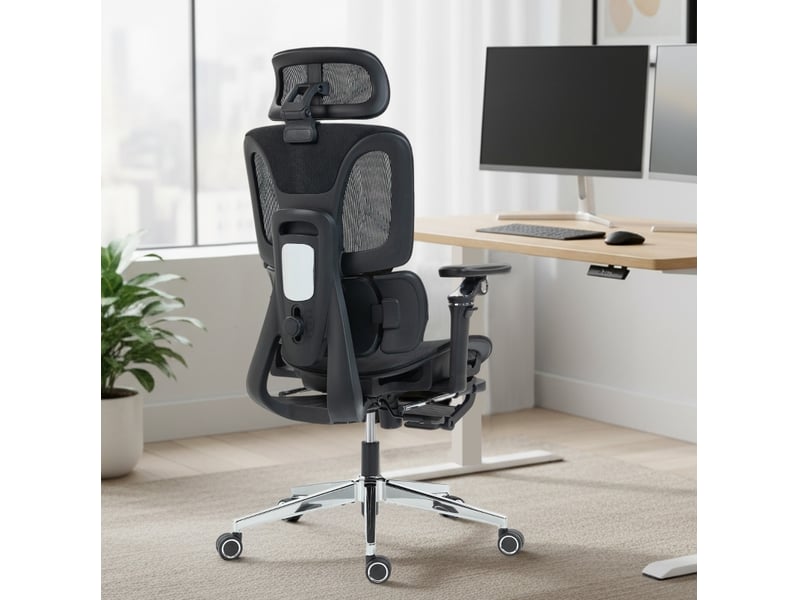  Chaise de bureau ergonomique avec appui-tête, soutien lombaire, accoudoirs 6d et repose-pieds evryae  - Conforama B