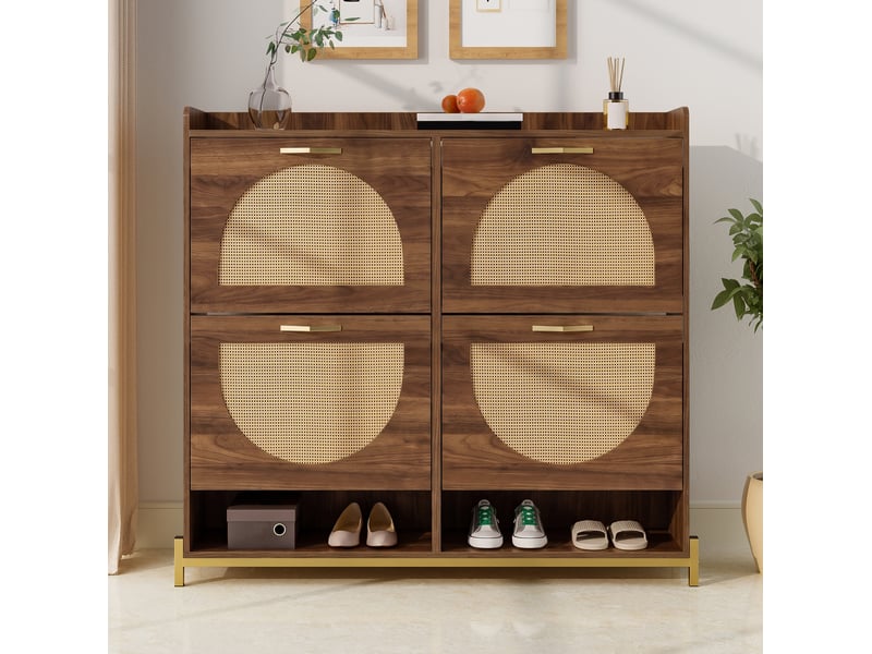  Meuble à chaussures 4 abattants 108,5x24x100 cm mdf coloris noyer  - Conforama B