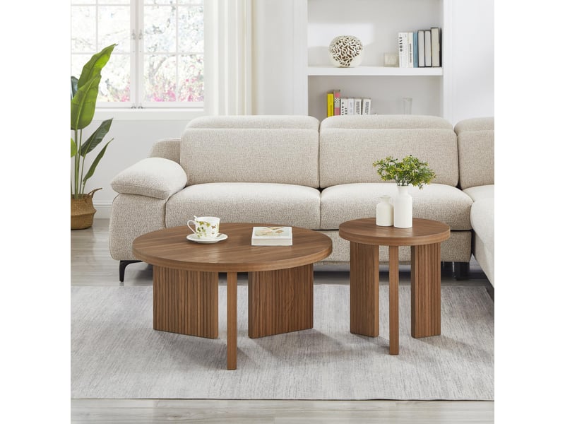  Set 2 tables basses rondes à structure rainurée - élégantes et fonctionnelles - salonbureau  - Conforama B