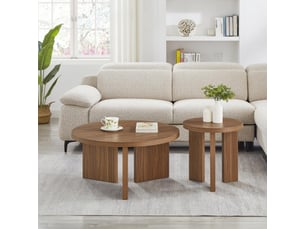 Set 2 tables basses rondes à structure rainurée - élégantes et fonctionnelles - salonbureau