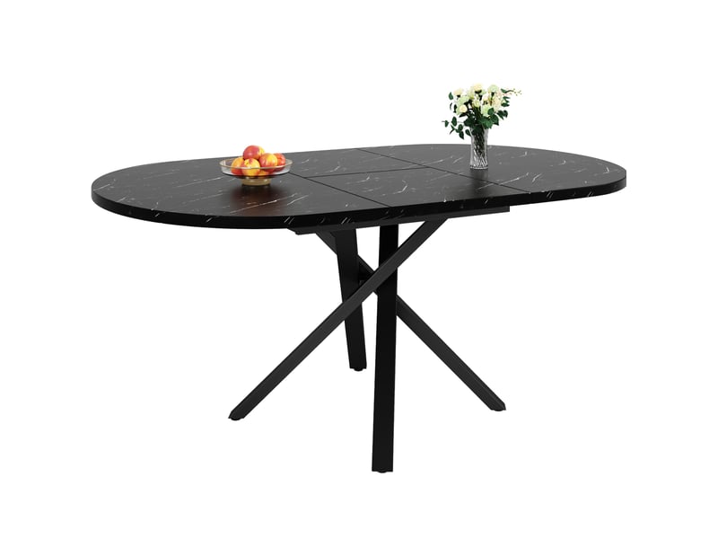 Table à manger extensible ronde 100-140 cm – noir – 4 chaises en velours design moderne, 4 à 6 personnes - Conforama A