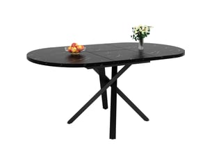 Table à manger extensible ronde 100-140 cm – noir – 4 chaises en velours design moderne, 4 à 6 personnes